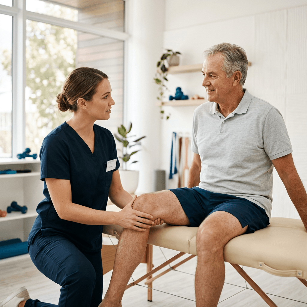 A physical therapist working one-on-one with a patient at Zona